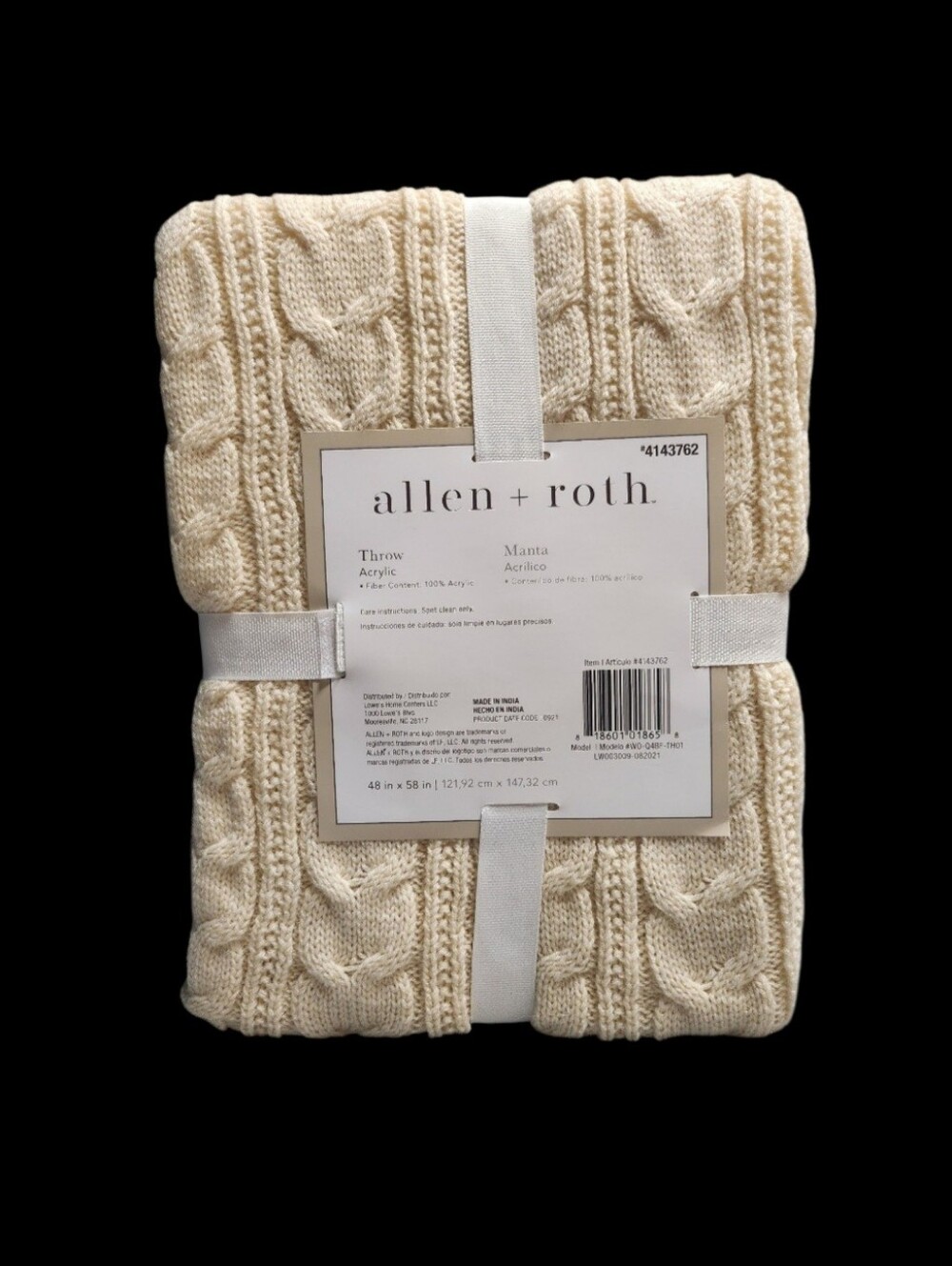 allen + roth Cable Knit Throw Blankets Available In Cream, Gray, Or Red 48X58 In - Picture 3 of 10